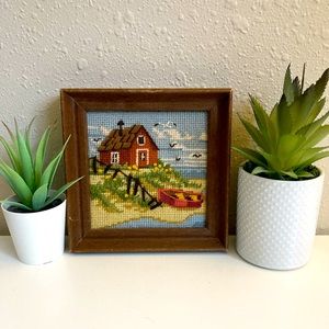 **2 FOR 1 SALE** Vintage cottagecore cross stitch seaside art